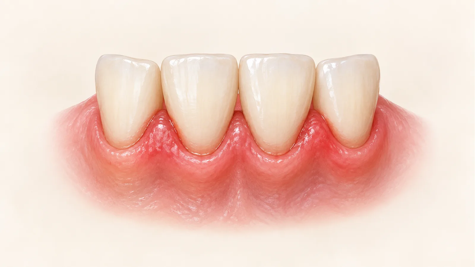 Illustration of red, swollen gum margins around intact front teeth